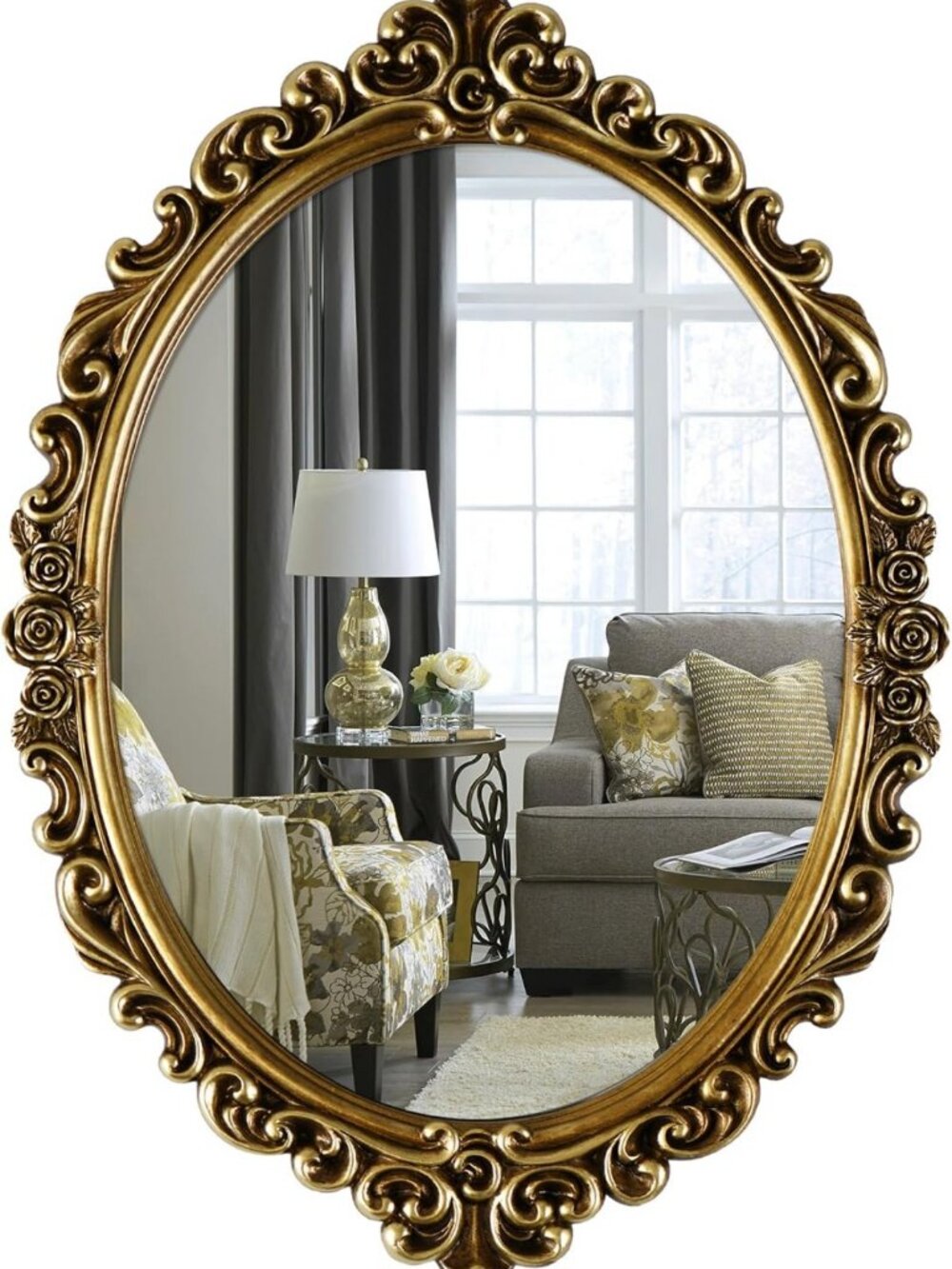 Medium Oval Wall Mirror with Resin Frame - 20.4x14.5 Inch Decorative Accent